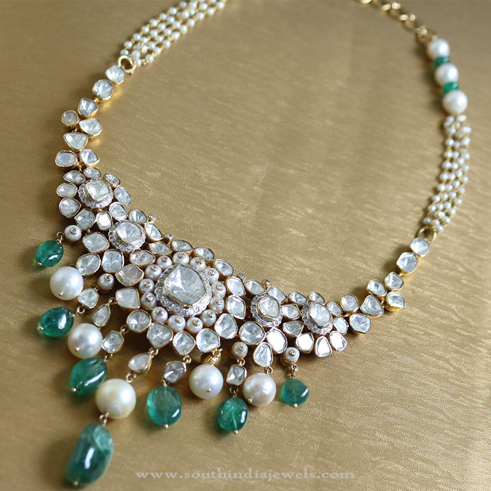 Pearl and White Stone Necklace set from Manubhai
