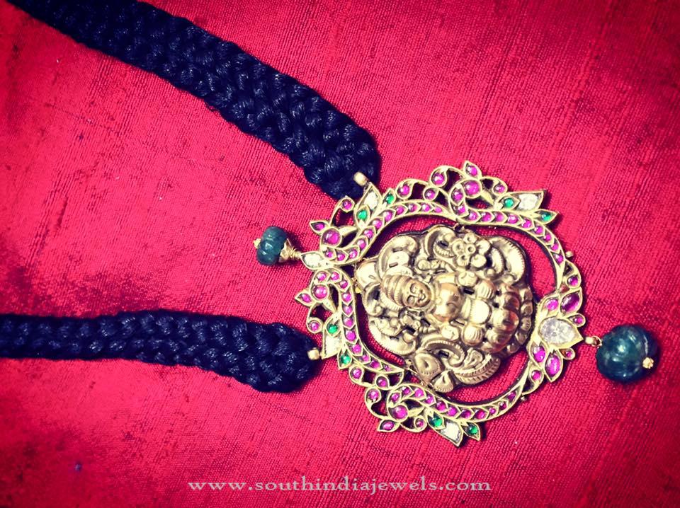 Black Thread Necklace with Temple Pendant
