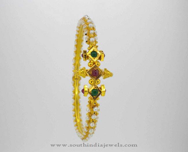 22K Gold Pearl Bangle From Karpagam Jewellers