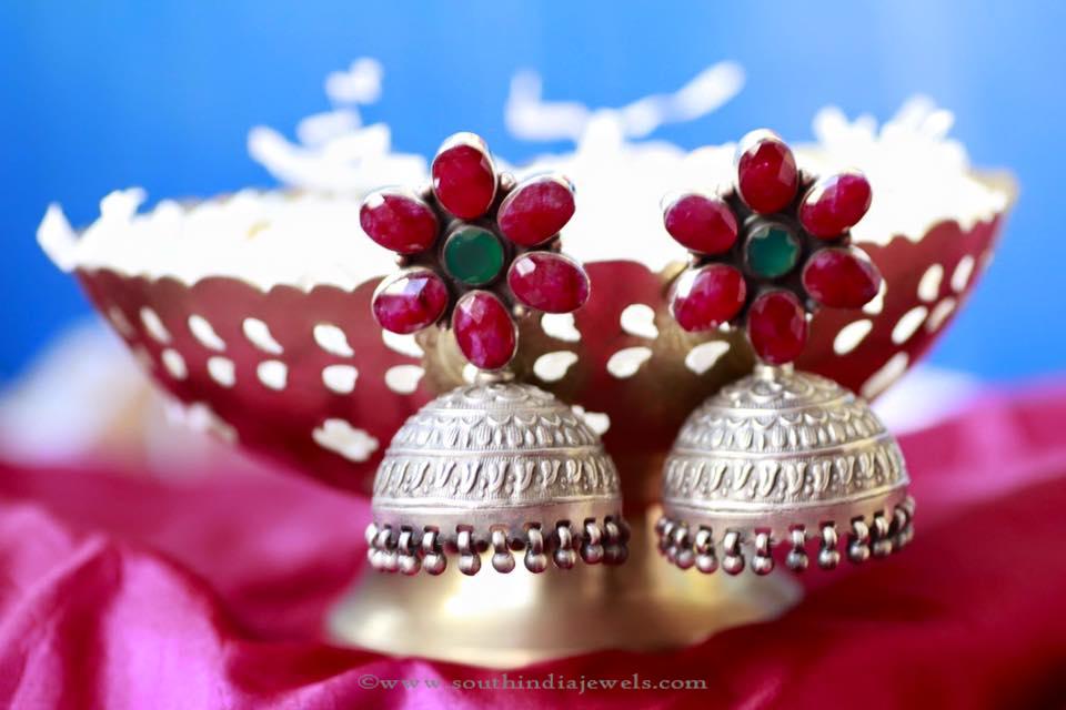 Antique Silver Ruby Jhumka