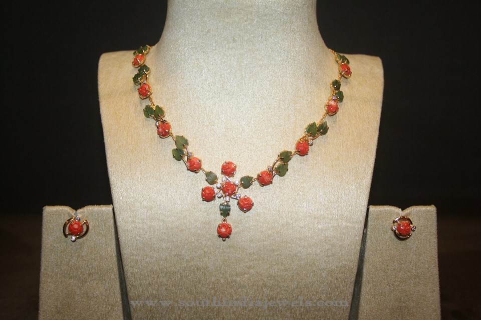 Gold Coral Jade Necklace Set