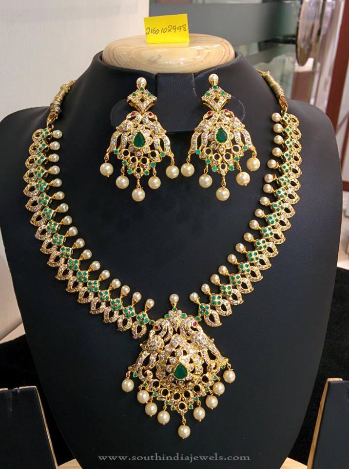 Imitation Green Stone Necklace Set from Temple Collections