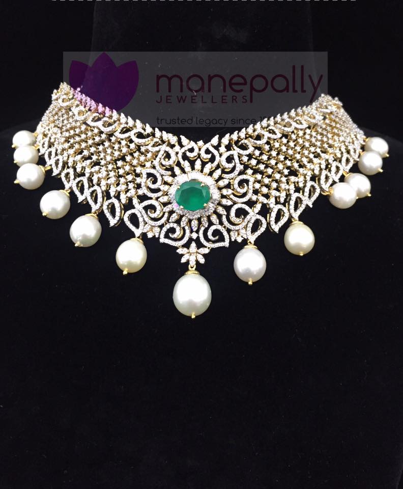Diamond Emerald Choker Necklace from Manepally Jewellery