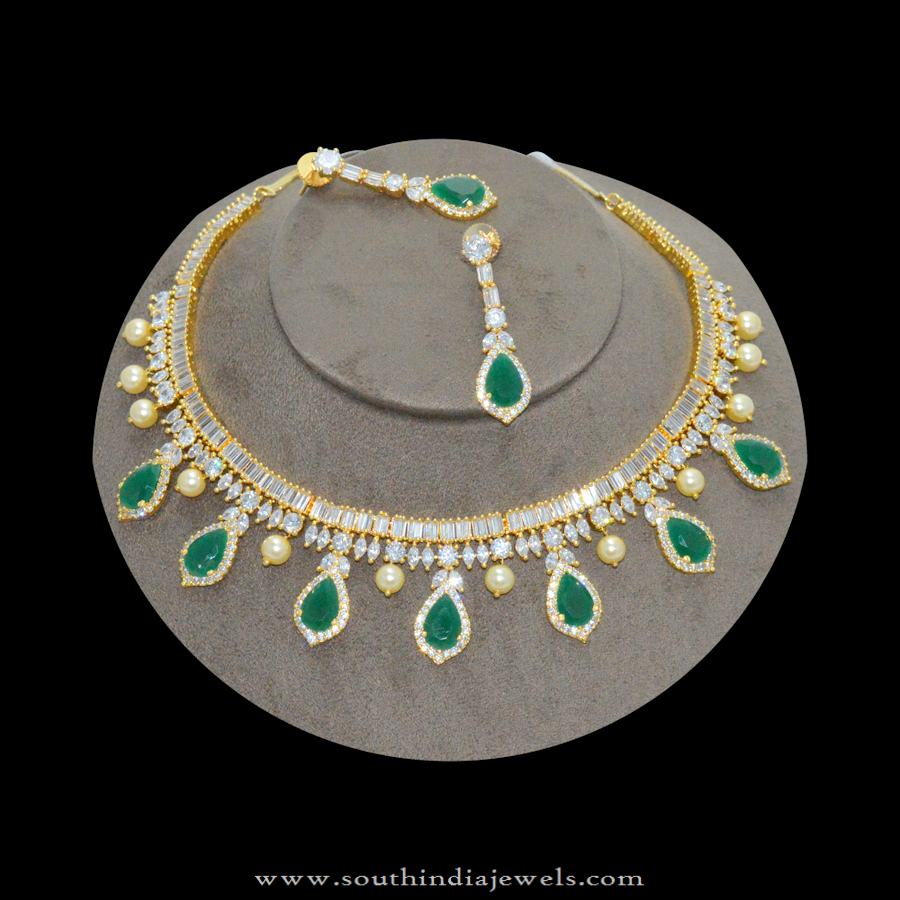 1gm gold stone necklace - South India Jewels