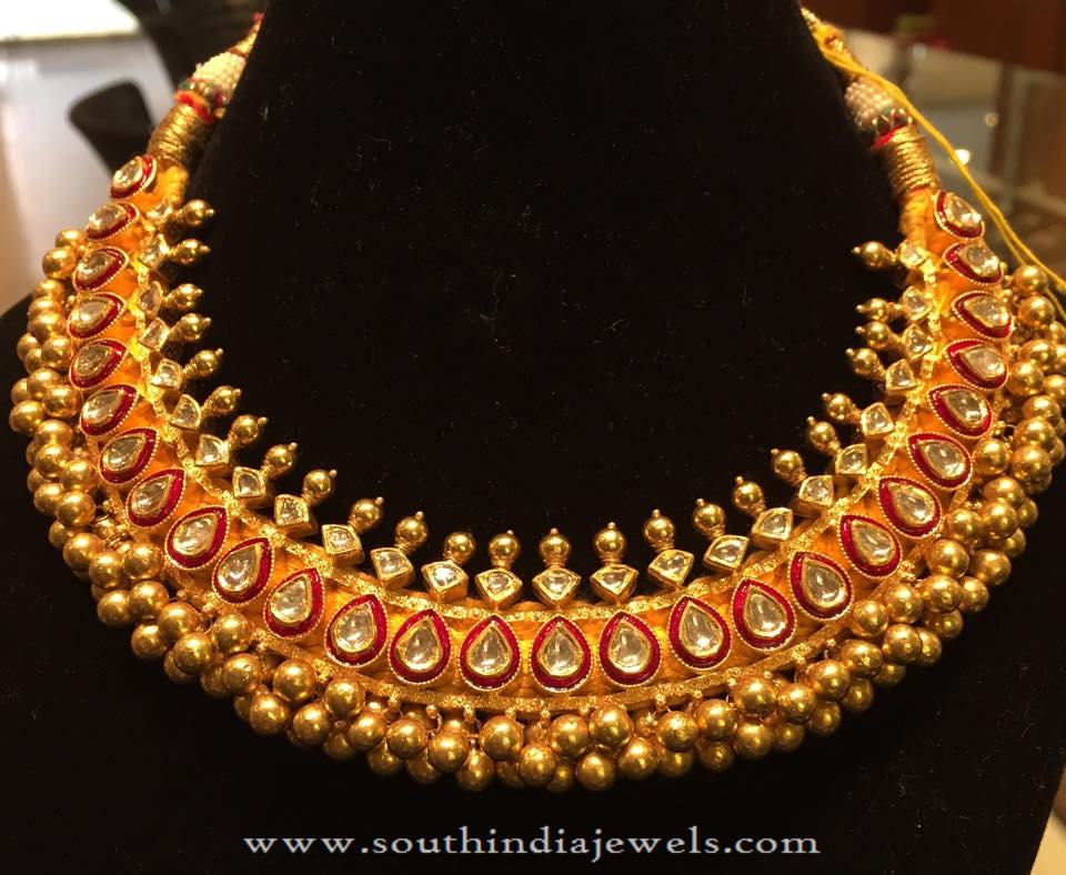Gold Antique Clustered Beads Choker Necklace