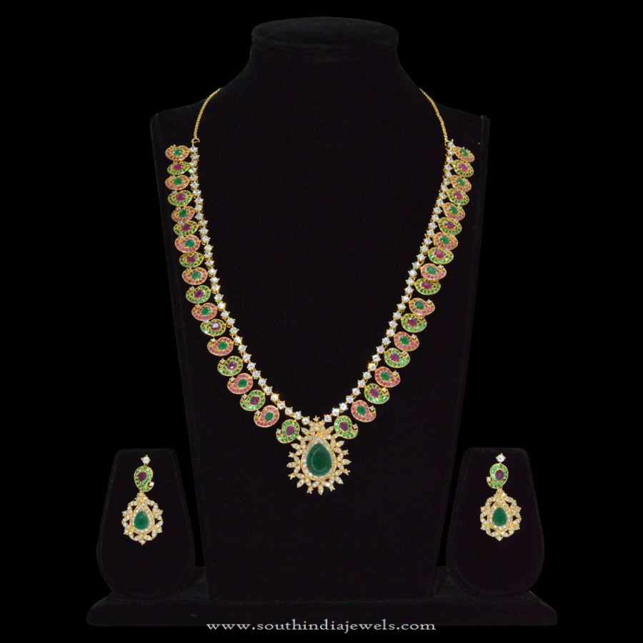 1 Gram Gold Ruby Emerald Necklace Sets