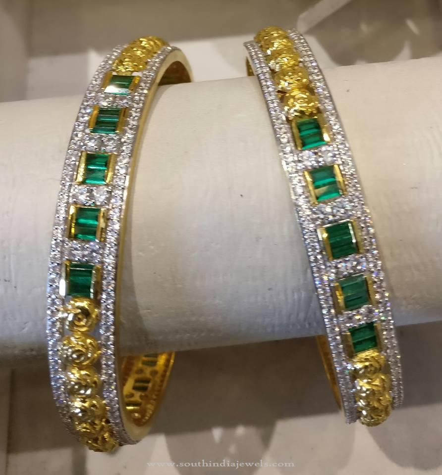 Gold Diamond Emerald Bangle Design