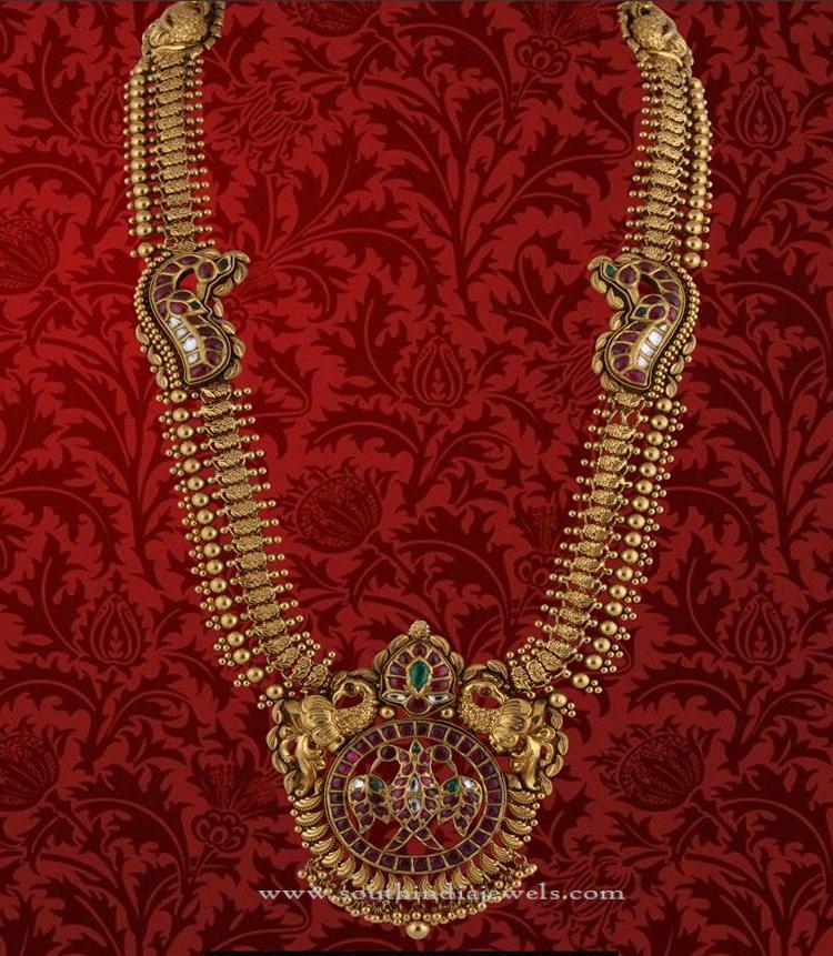 Gold Antique Long Haram from P.Sathyanaranayan & Sons Jewellers