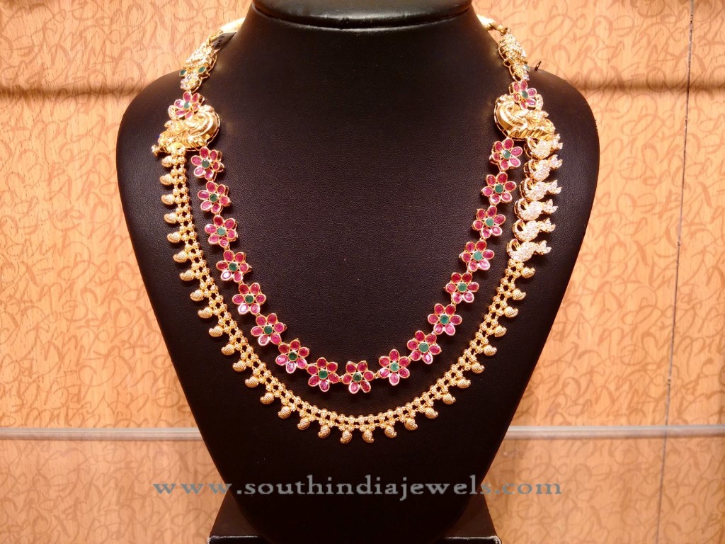 Gold Ruby Multi Layer Necklace with Side Locket