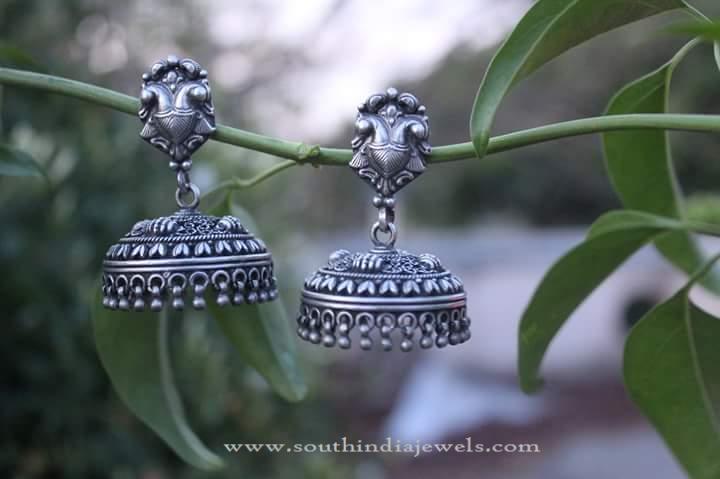 Oxidized Silver Rounded Jhumka Design