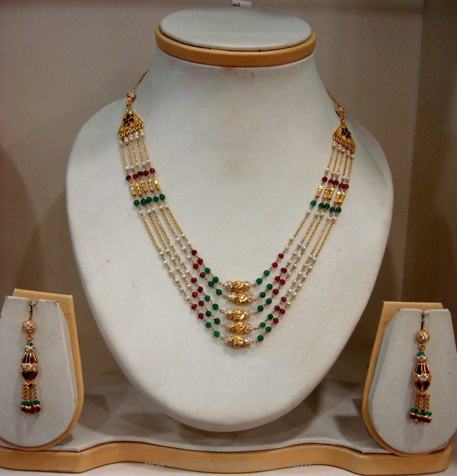Multi Layer Gold Necklace with Earrings