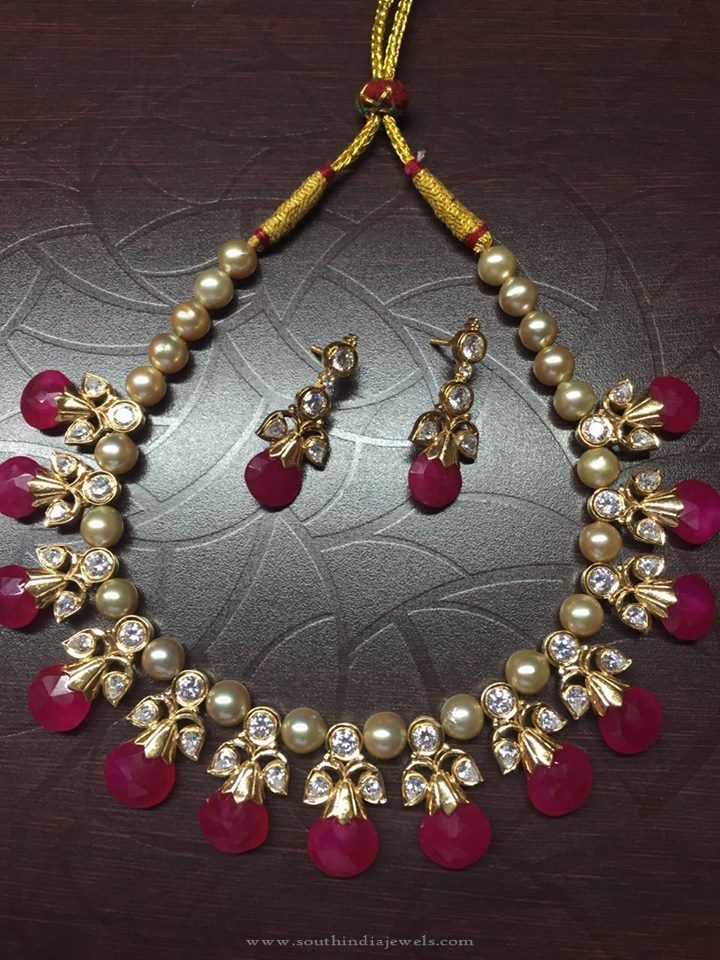 Gold Pearl Ruby Necklace Set 2016