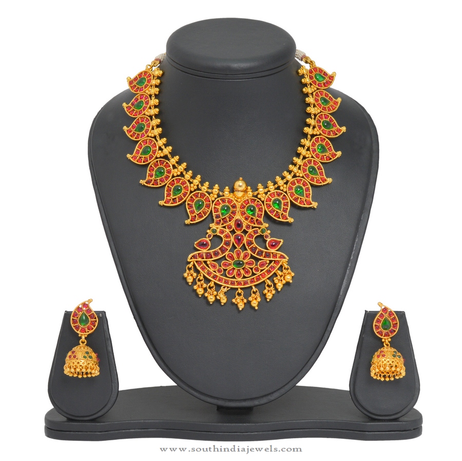 One Gram gold Ruby Mango Necklace with Jhumka