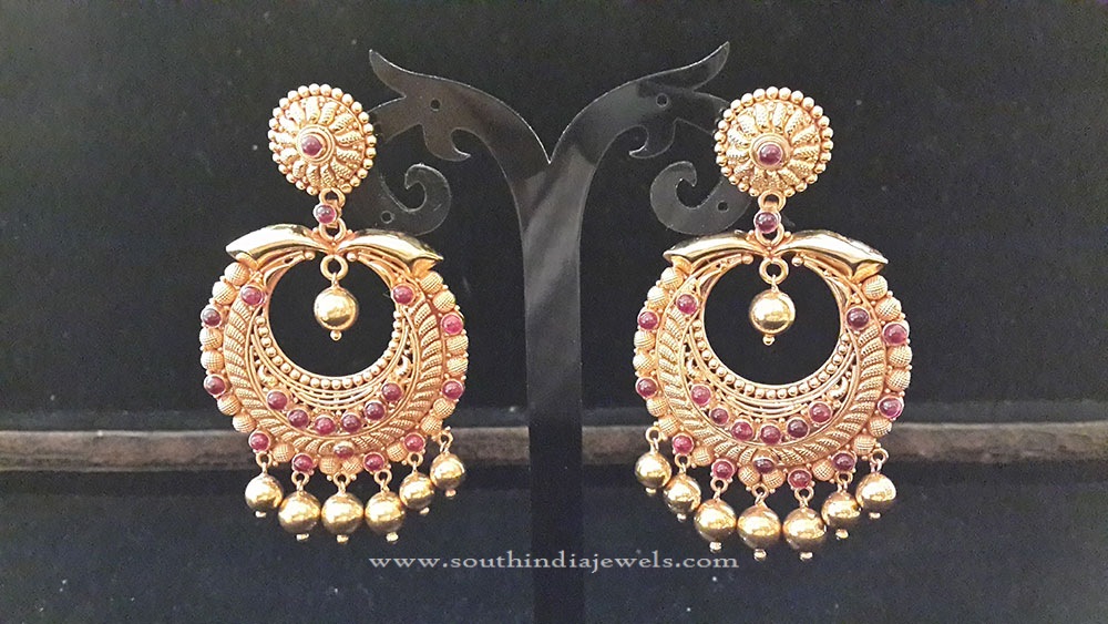 Big Gold Ruby Antique Earrings