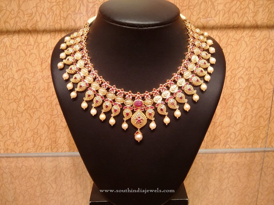 Gold Bridal Ruby Necklace Design