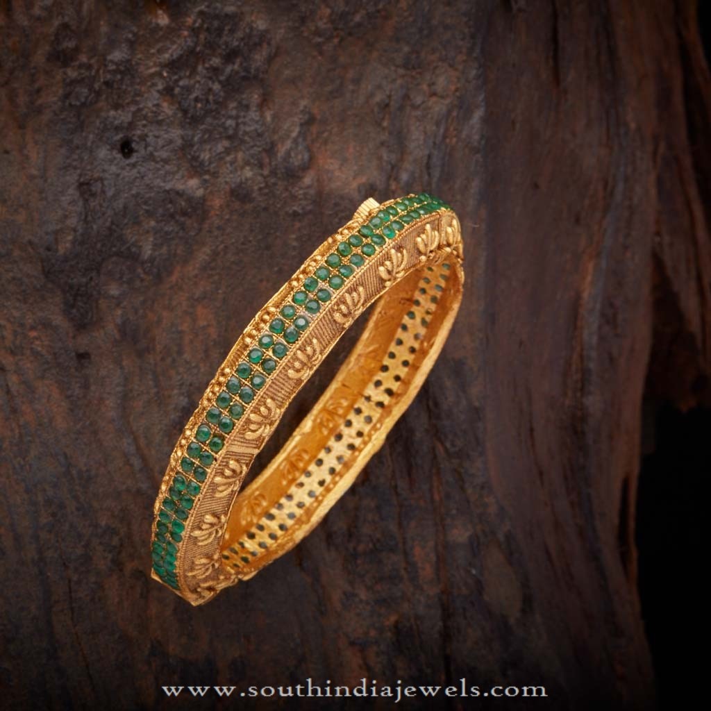 Gold Plated Antique Green Stone Bangle