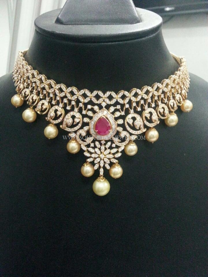 Diamond Choker Necklace with South Sea Pearls