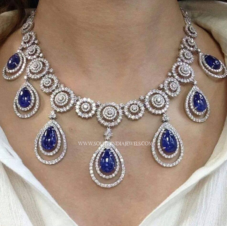Diamond Necklace with Sapphire Stones