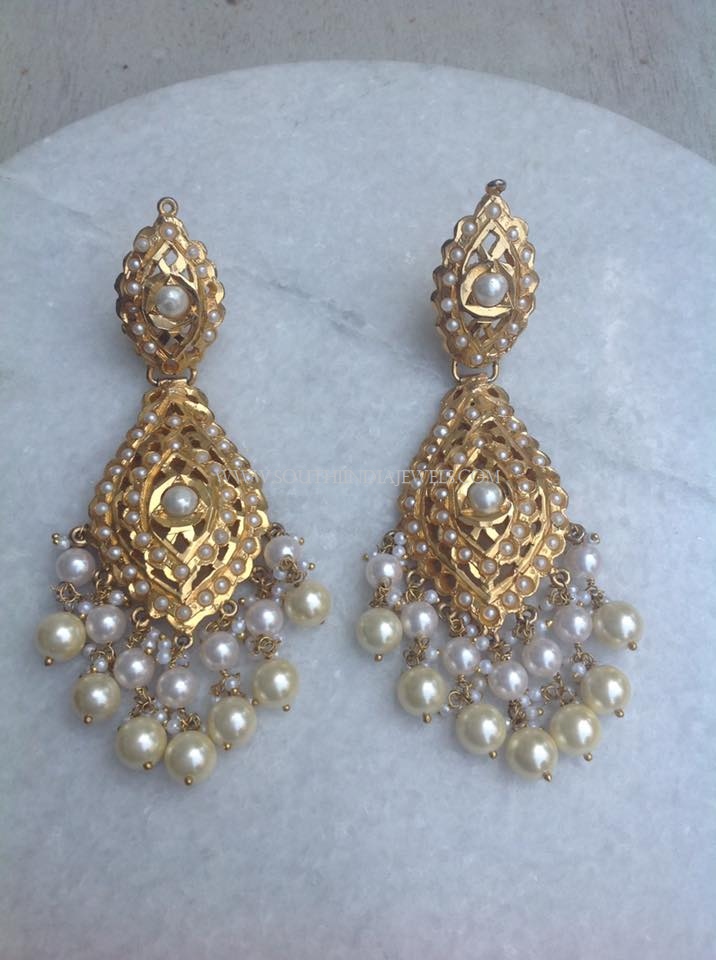 Gold Pearl Dangler Earrings