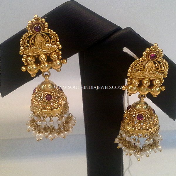 Gold Antique Pearl Jhumka