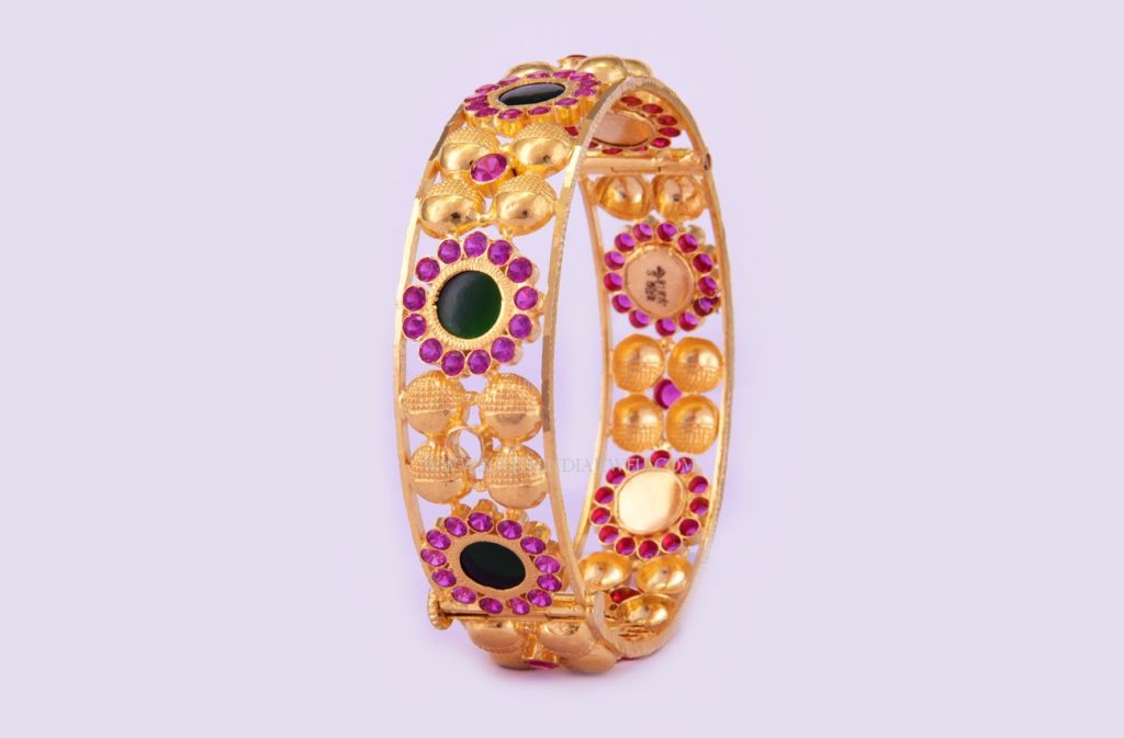 Gold Bangles With Pink Stones