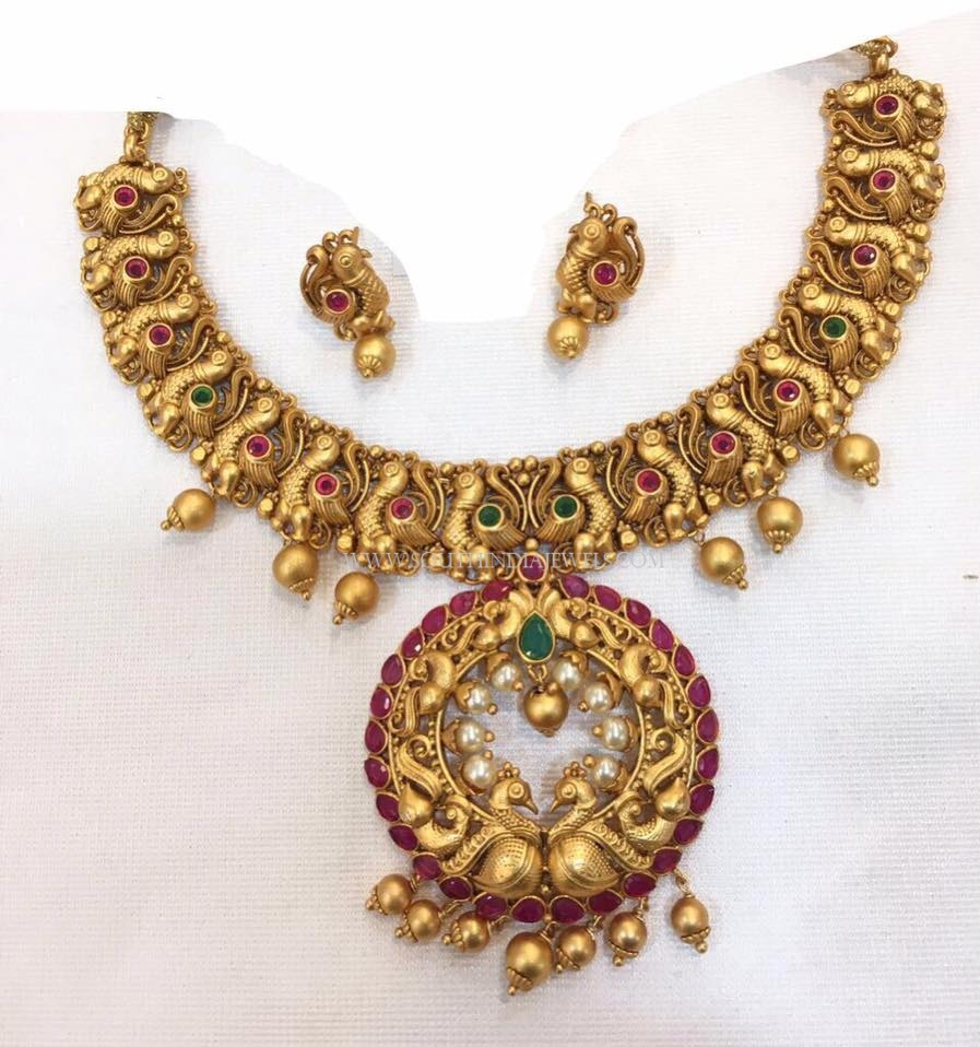 Gold Plated Antique Peacock Necklace Set