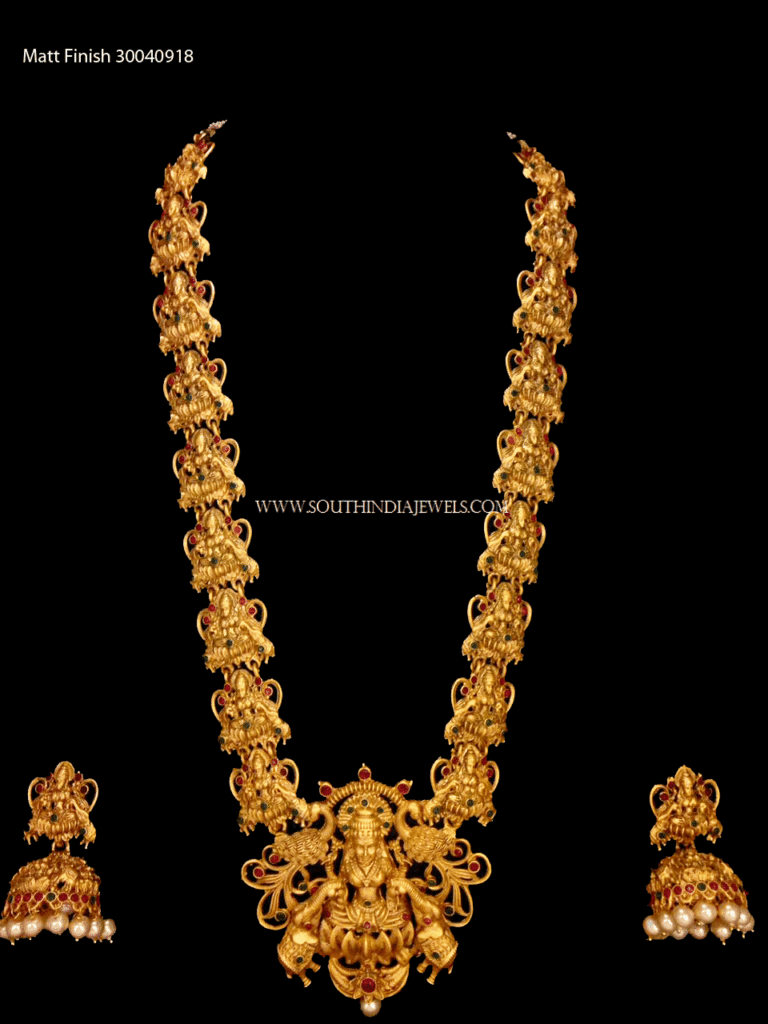 Gold Plated Long Lakshmi Necklace with Jhumka