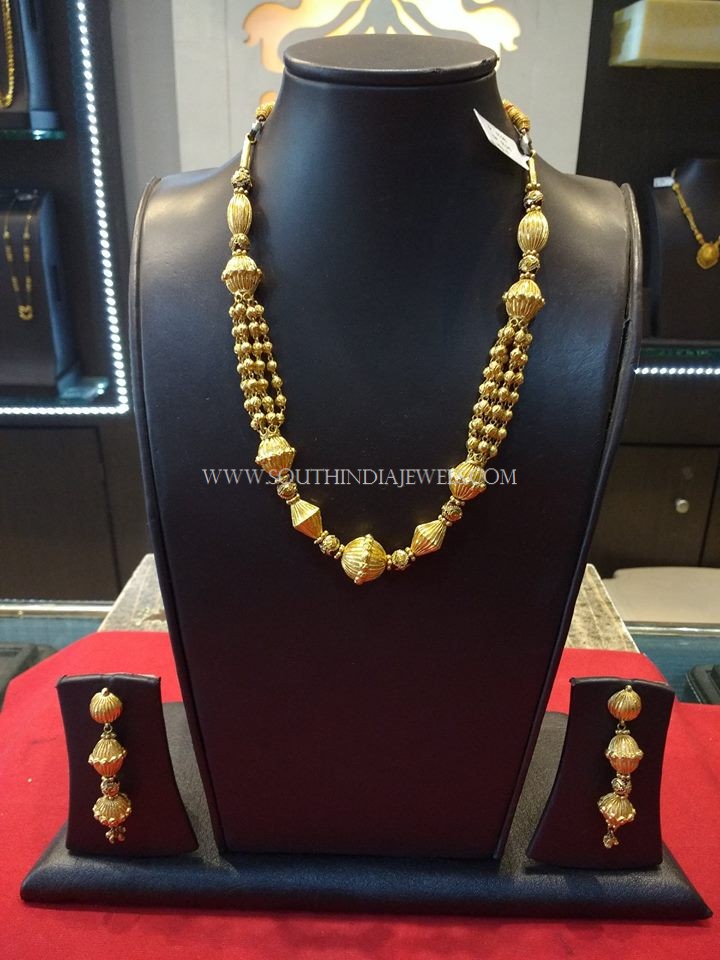 Gold Beaded Necklace And Jhumka