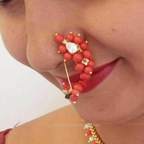 Maharashtrian Style Coral Nose Pins