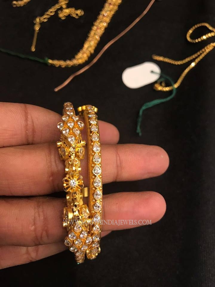 Gold Bangle With White Stones