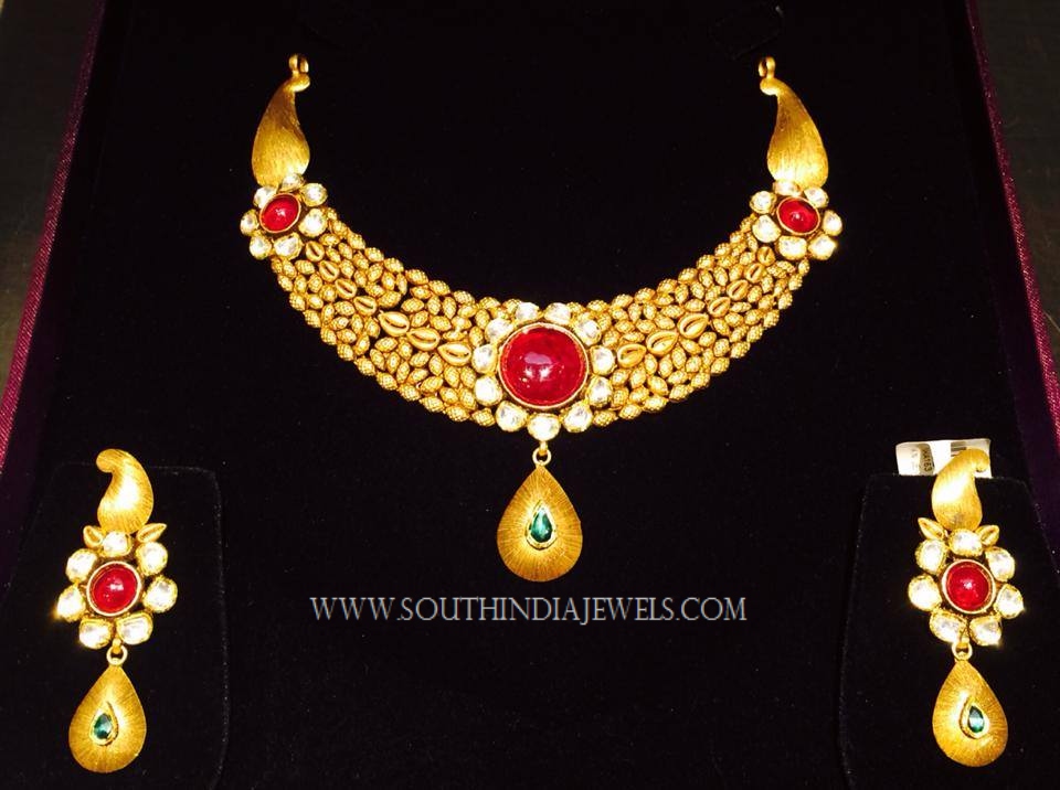 Gold Designer Floral Necklace From K.N Jewellers