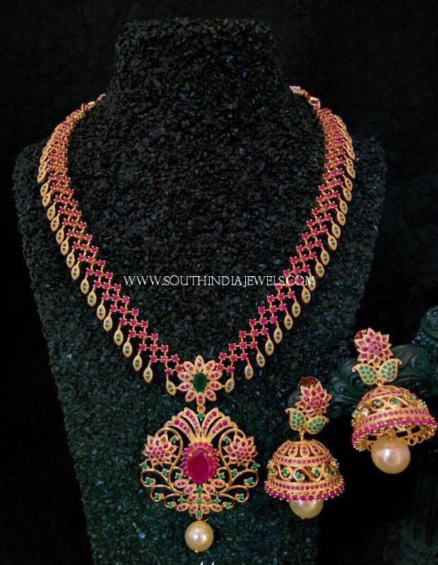 One Gram Gold Necklace With Pink Stones