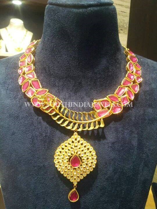 Designer Gold Kundan Necklace From CMR Jewels