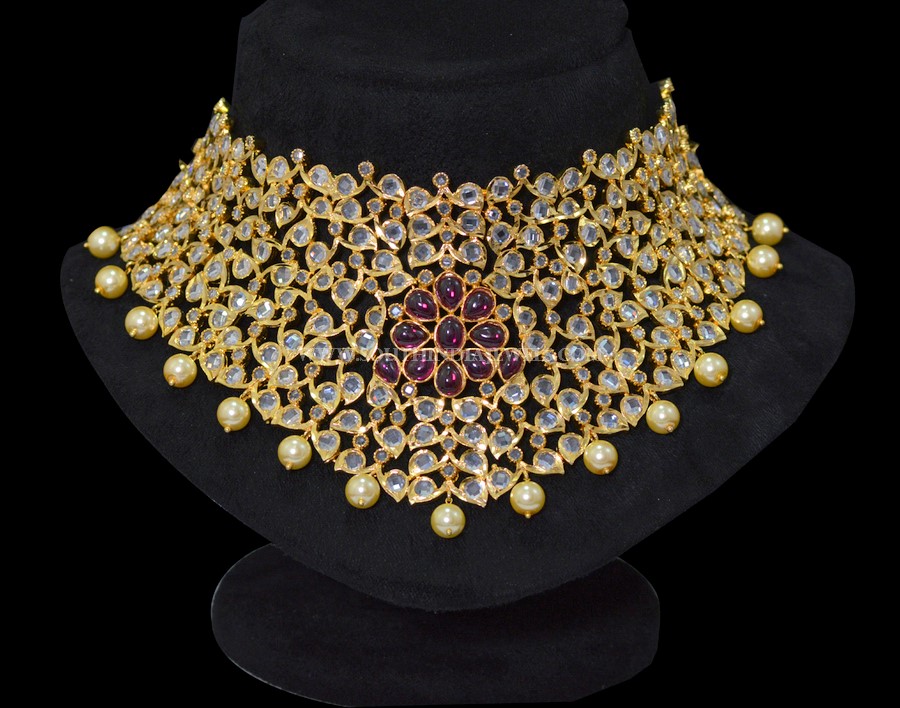 Gold Plated Stone Choker Necklace From Sri Fine Jewellery