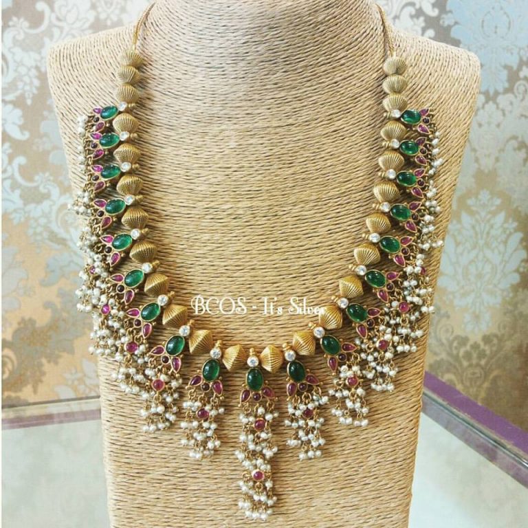 Gold Plated Guttapuslau Necklace Collections South India Jewels