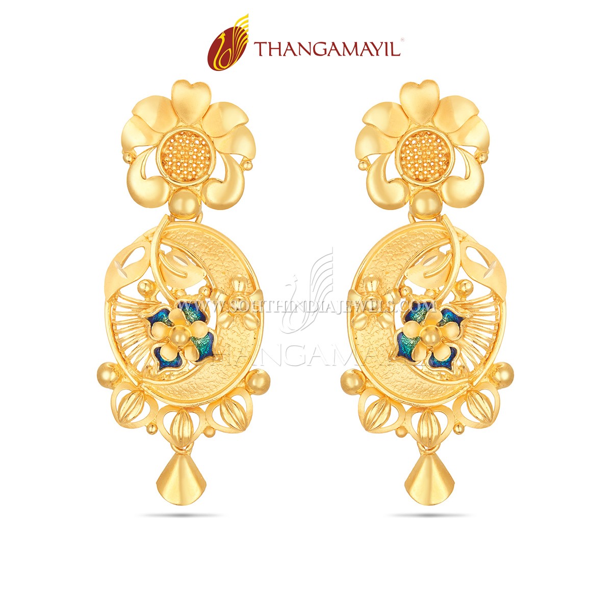 Matt Finish Gold Designer Earrings From Thangamayil