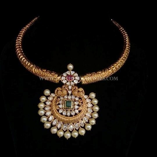 Gold Antique Necklace From Bhavani Jewellers