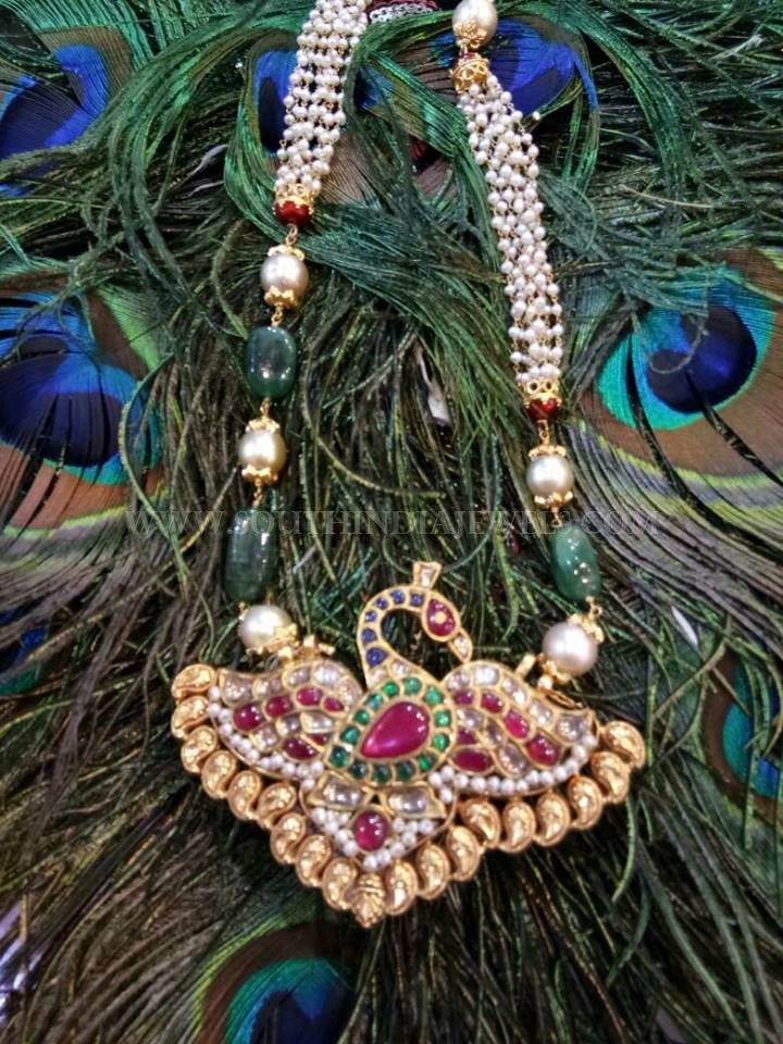 Gold Pearl Mala With Kundan Pendant