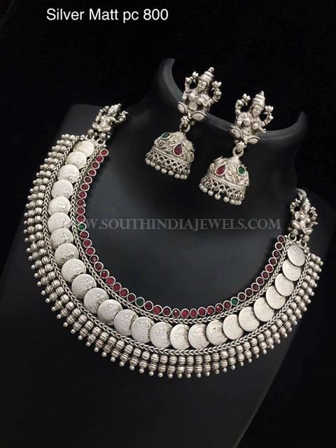 Silver Coin Necklace With Jhumka