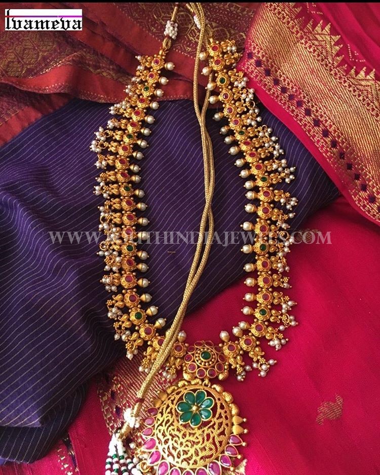 Gold Plated Antique Ruby Haram From Tvameva