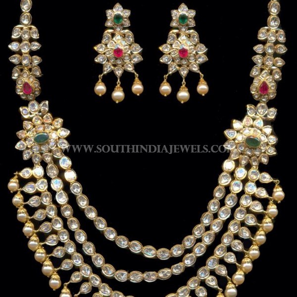 Gold Kundan Step Necklace And Earrings