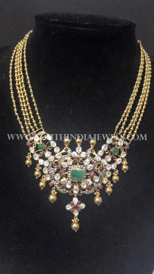 Multi Layer Gold Necklace With Antique Pendant