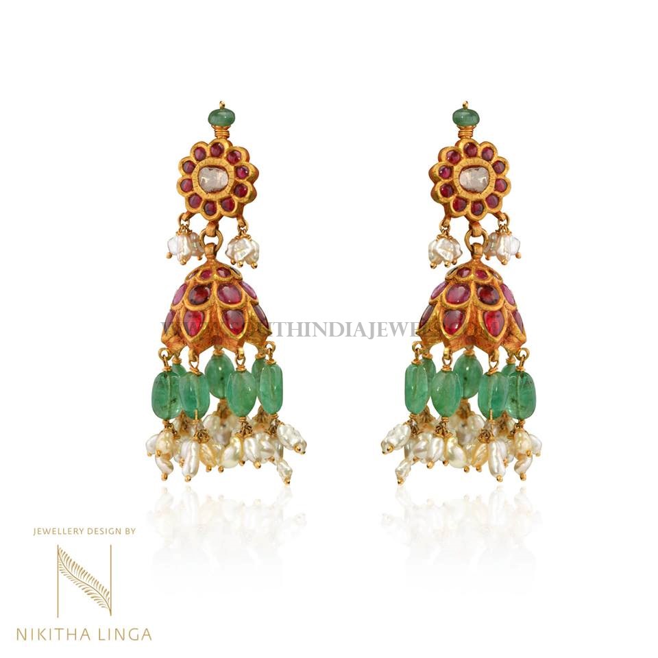 Gold Ruby Emerald Jhumka Model