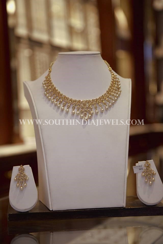 Gold Polki Pearl Necklace Design
