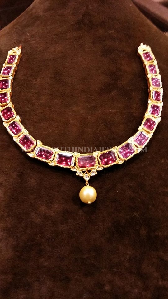 Simple Gold Antique Ruby Necklace