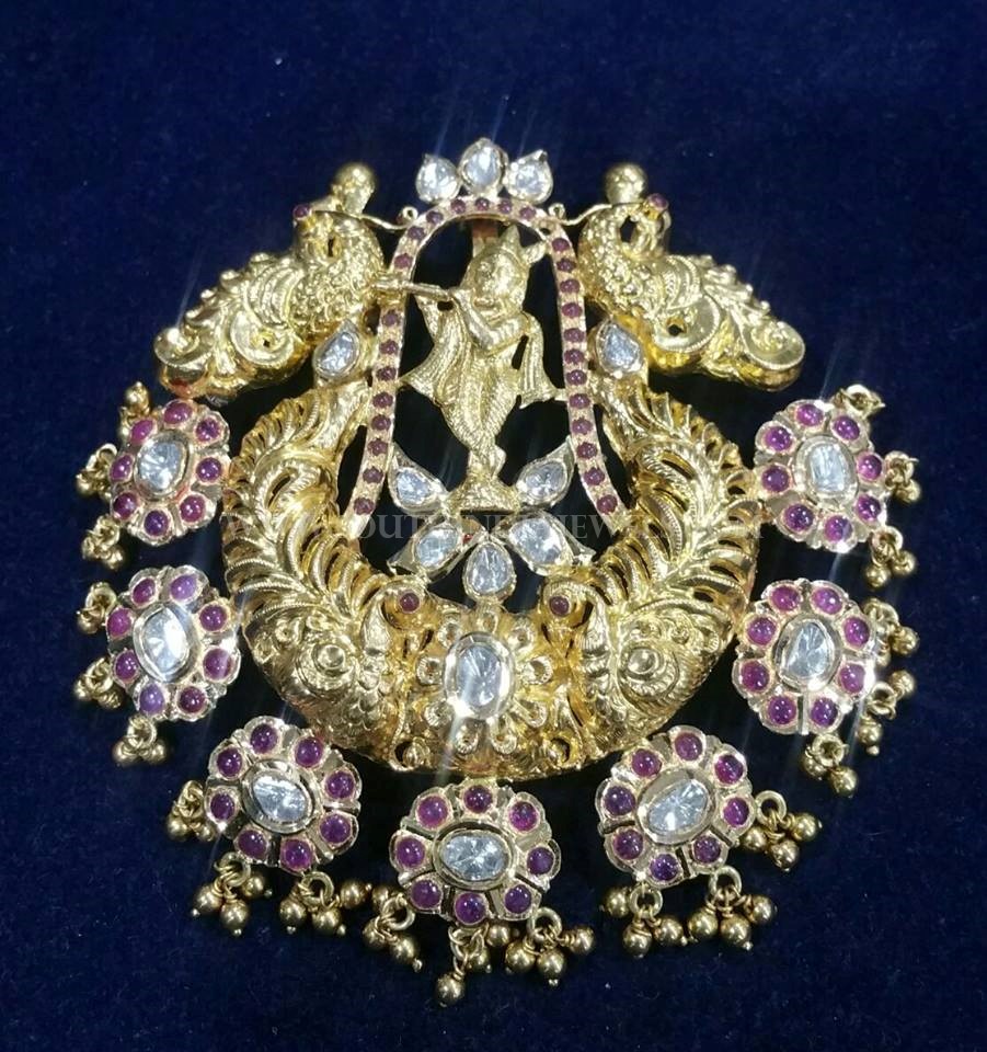 Antique Gold Ruby Krishna Pendant 