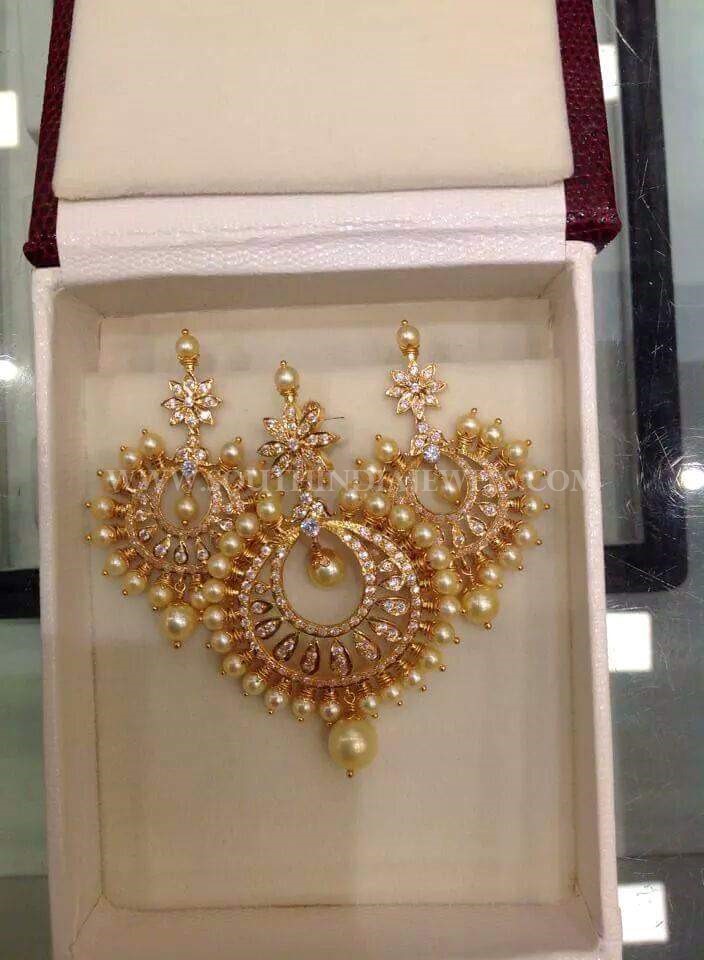 Gold Pearl Pendant and Earrings Design