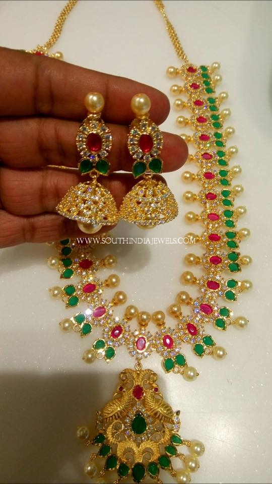 One Gram Gold CZ Necklace Set With Jhumka