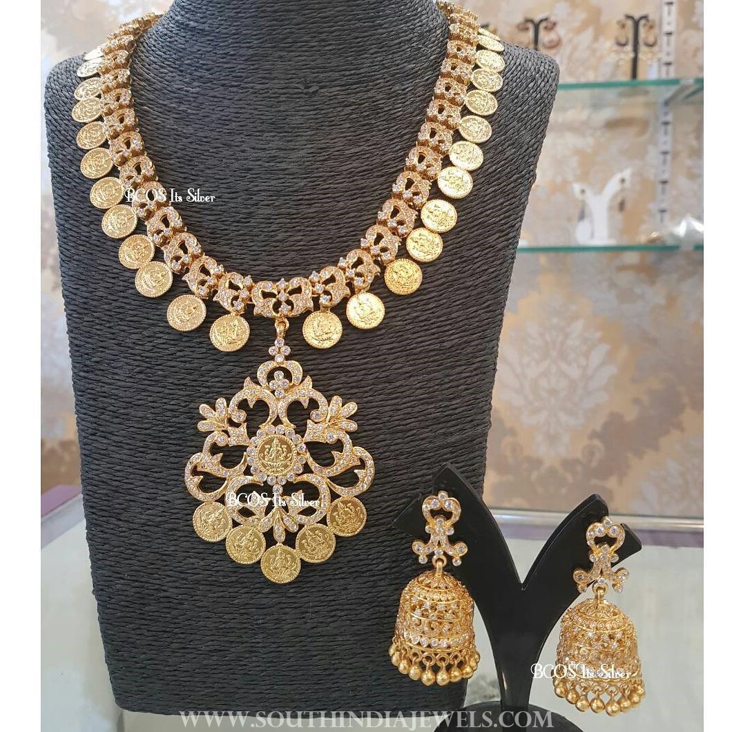 CZ Stone Silver Coin Necklace & Jhumka