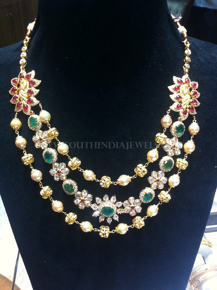 Gold Ruby Emerald Step Necklace